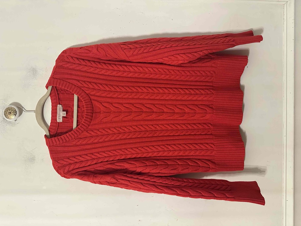 Philosophy Sweater Womans Size XL Bright Red Cable Knit Crew Neck Soft Casual